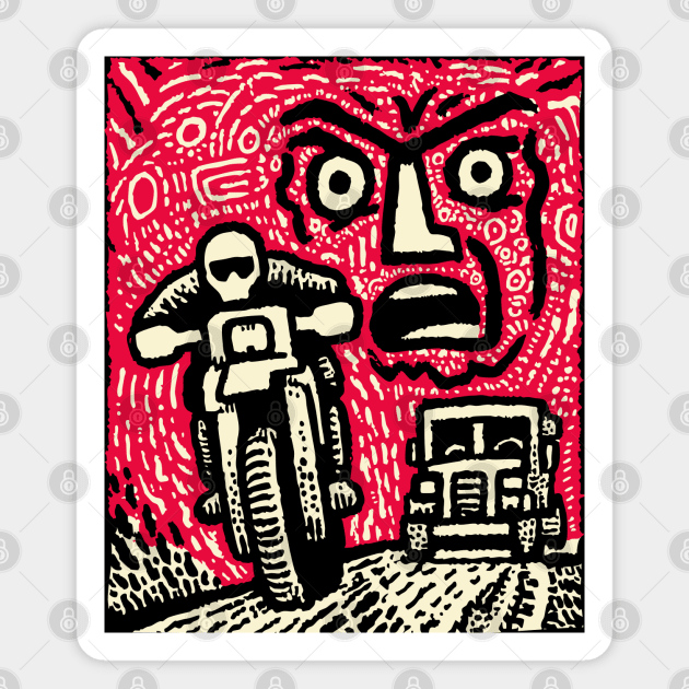 Road Rage Fury – Expressive Urban Frustration Linocut Magnet by TuncGK
